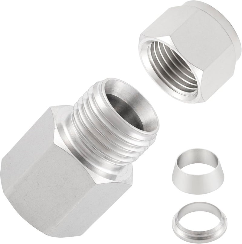 Yoebor Stainless Steel 304 Compression Tube Fitting Coupler with Double Ferrules 1/2" Tube OD x 1/4" NPT Female Adapter,Pack of 2 - Image 3